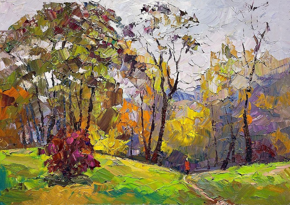 Oil painting November Serdyuk Boris Petrovich: Title: Oil painting November Serdyuk Boris Petrovich Description: No.SERB 1021The oil painting "November" is a vivid representation of the late autumn season, captured with a rich impasto technique th