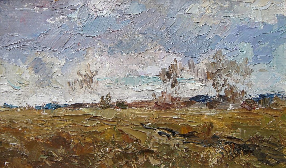 Oil painting November field. Etude Kalebets Valery: Title: Oil painting November field. Etude Kalebets Valery Description: No.Sav 118 *** ABOUT THIS PAINTING *** * TITLE: "November field. Etude" * ARTISTS: Kalebets Valery * SIZE: 14x22 cm/'5.51x8.66