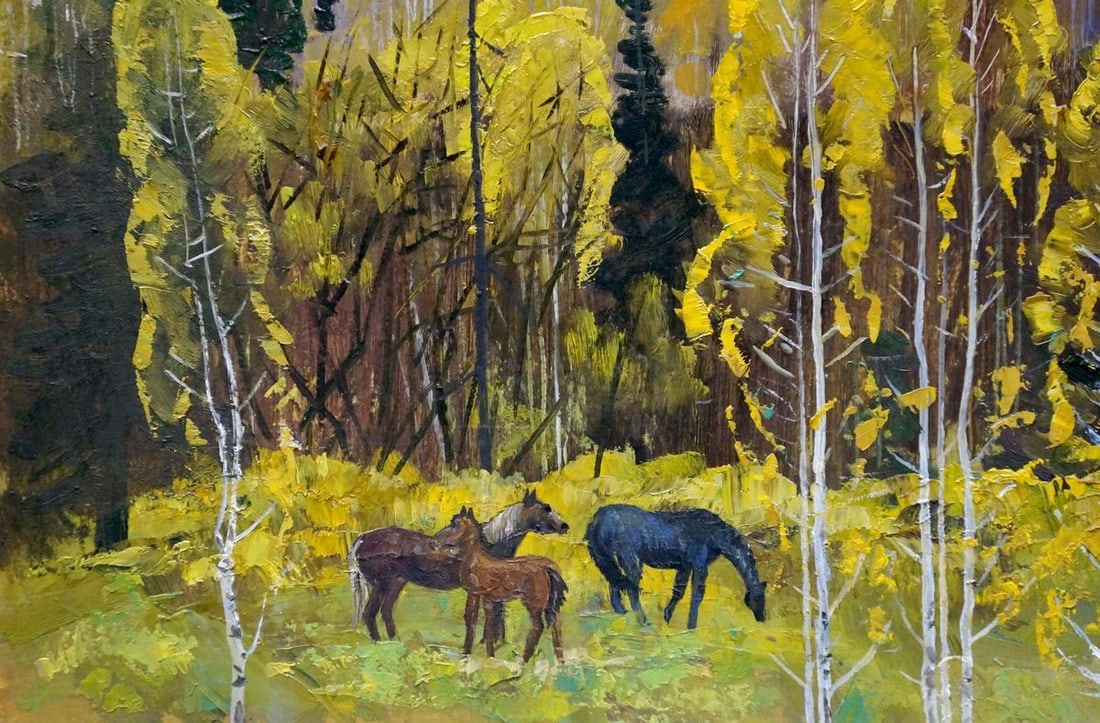 Oil painting Horses walk in the woods Vladimir Vladimirovich Nabokov - 2