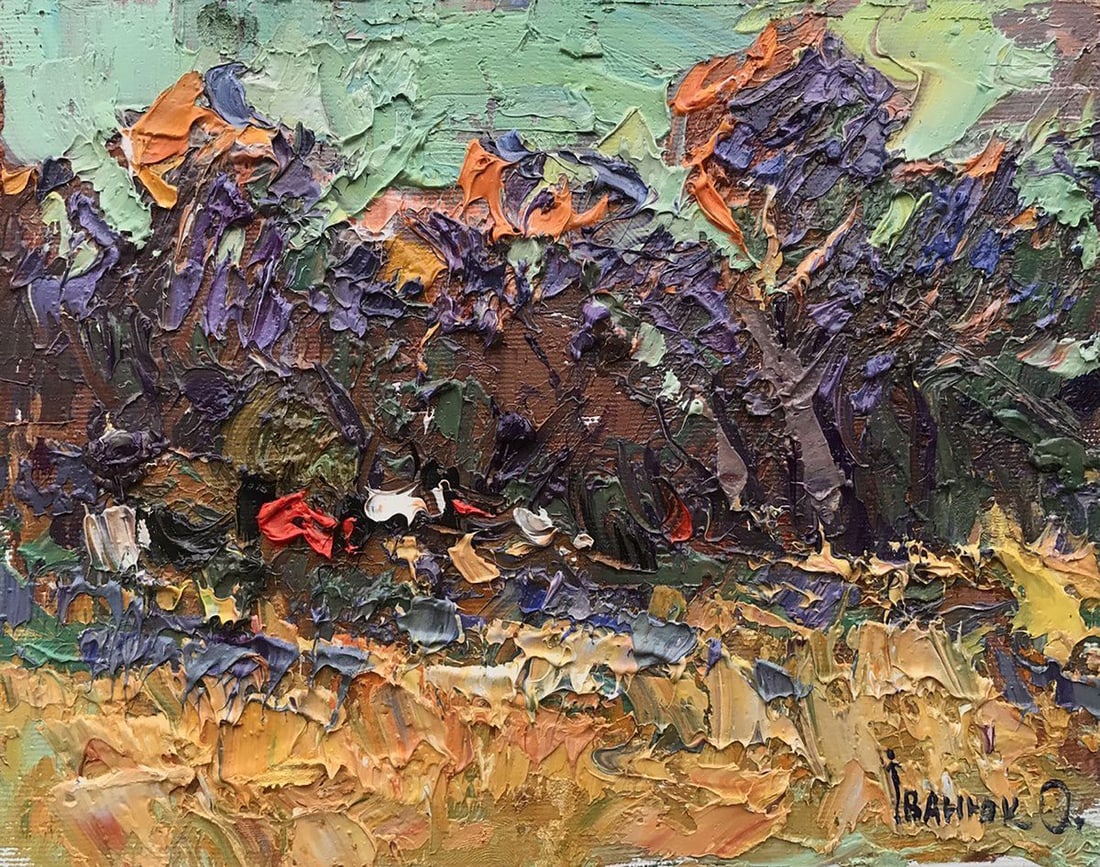 Oil painting Warm evening Kalenyuk Alex: Title: Oil painting Warm evening Kalenyuk Alex Description: No.Kalen 1101In the oil painting "Warm Evening," the artist captures the essence of a serene summer landscape with a mesmerizing display of