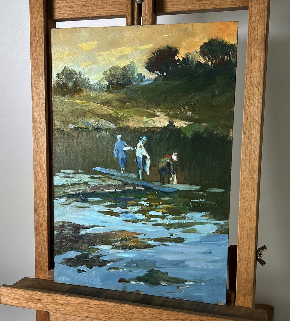 Oil painting They fill buckets at the lake Yuriy Suprunchuk - 2
