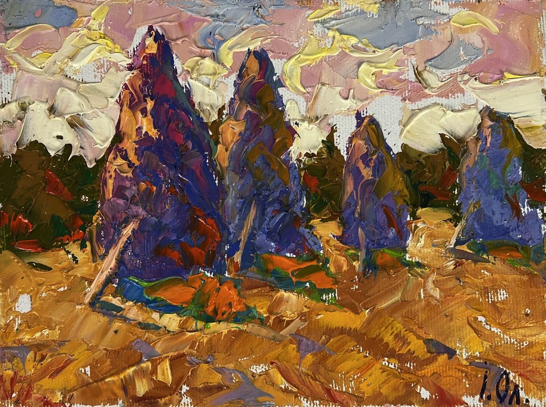 Oil painting Fresh haystacks in the field Oleksiy Ivanyuk - 3