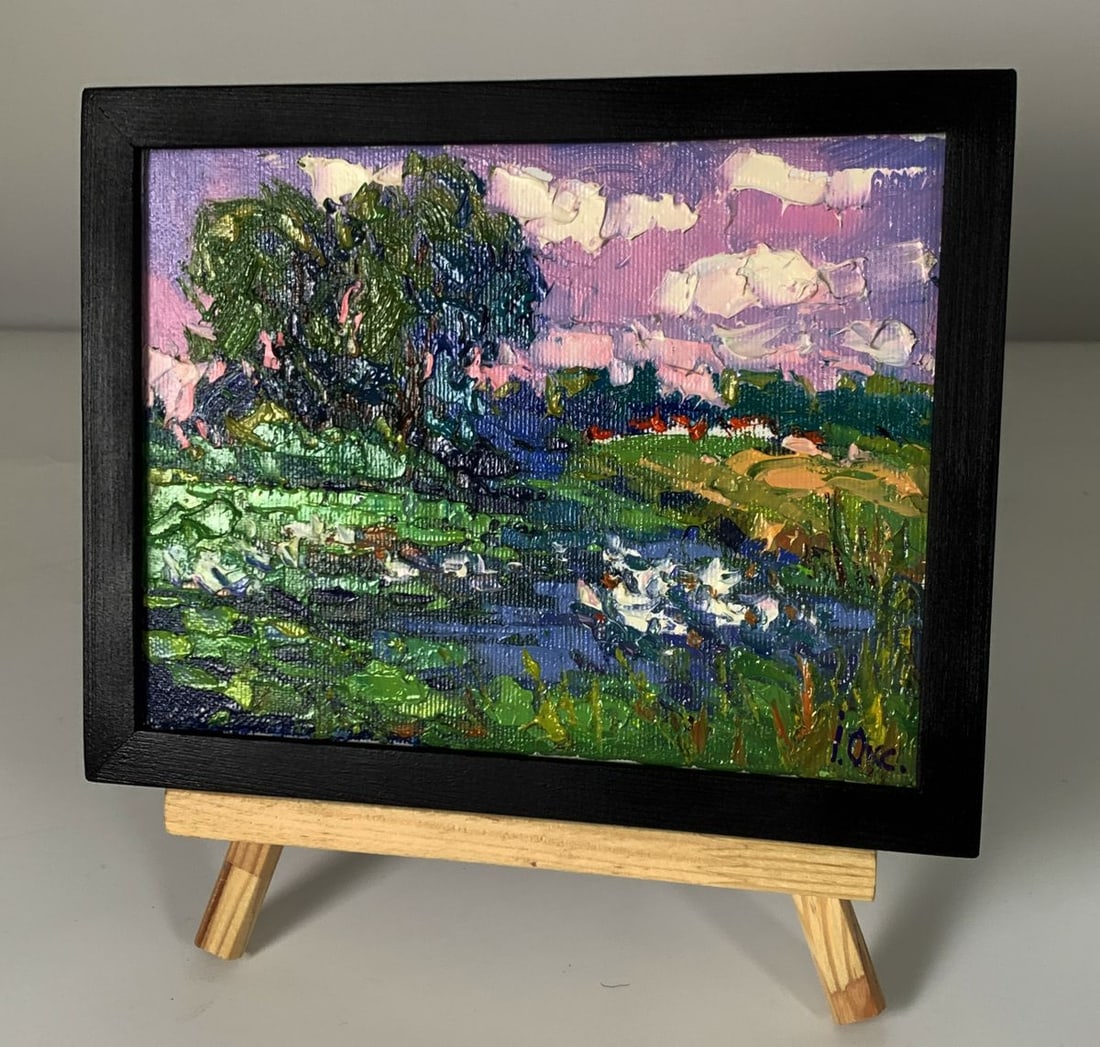 Oil painting Geese are swimming in the lake Oksana Ivanyuk - 2