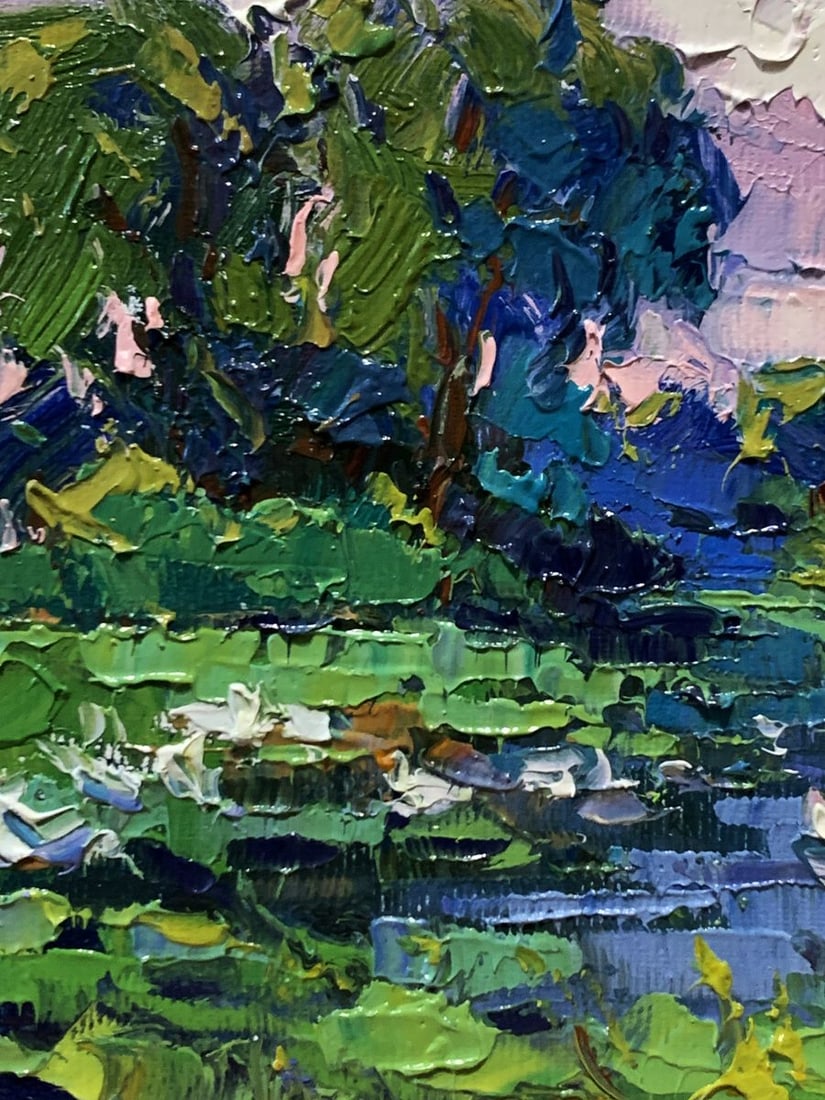 Oil painting Geese are swimming in the lake Oksana Ivanyuk - 5