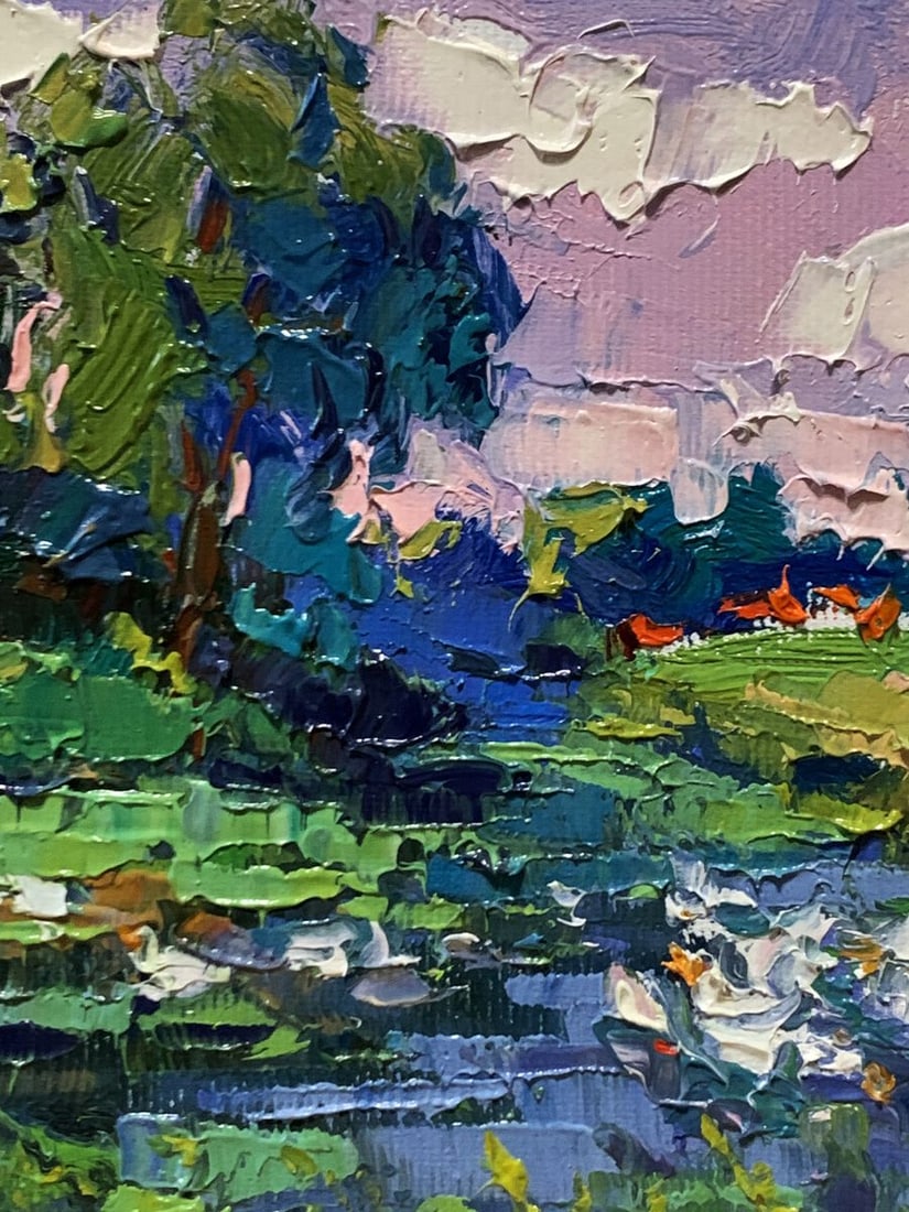 Oil painting Geese are swimming in the lake Oksana Ivanyuk - 6