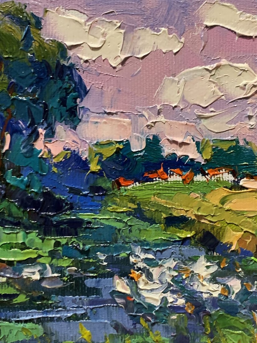 Oil painting Geese are swimming in the lake Oksana Ivanyuk - 7