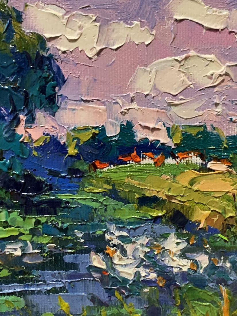 Oil painting Geese are swimming in the lake Oksana Ivanyuk - 8