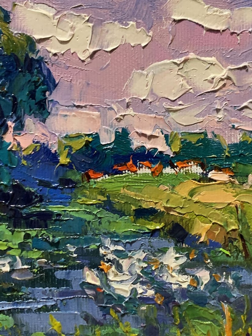 Oil painting Geese are swimming in the lake Oksana Ivanyuk - 9