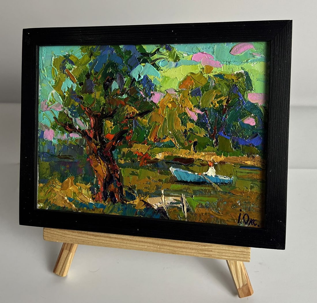 Oil painting Fishing on the river bank Oksana Ivanyuk - 2