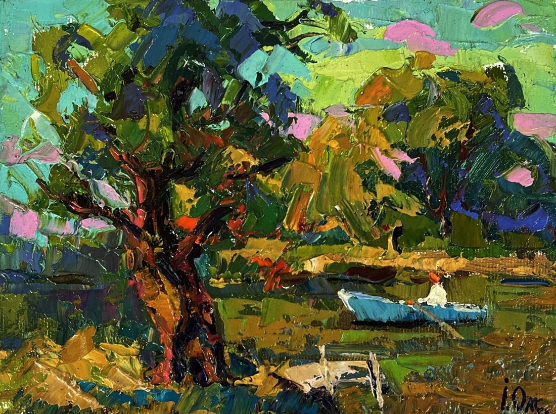 Oil painting Fishing on the river bank Oksana Ivanyuk - 3