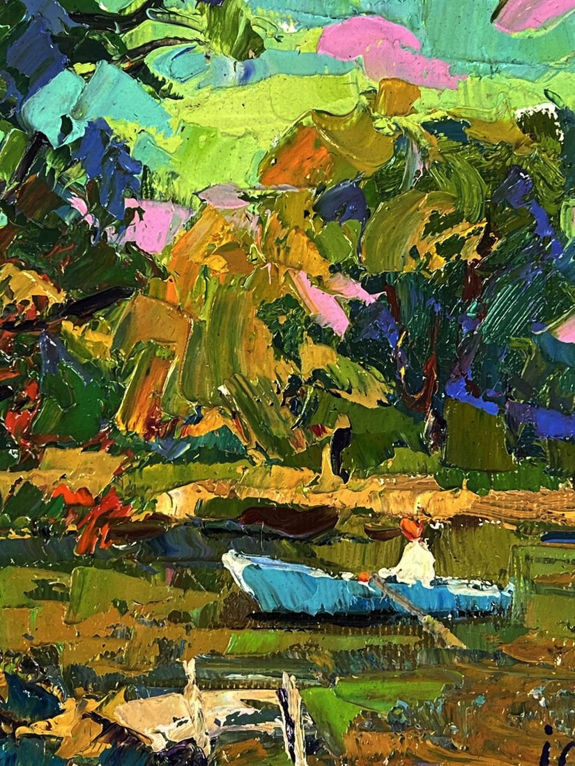 Oil painting Fishing on the river bank Oksana Ivanyuk - 9