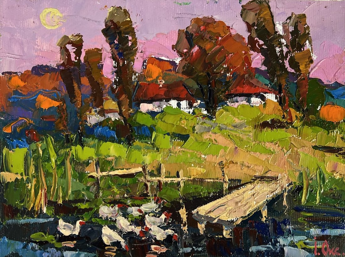 Oil painting Ducks are swimming by the river Oksana Ivanyuk - 3