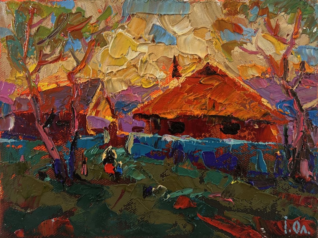 Oil painting Sunset village glow Oleksiy Ivanyuk - 3