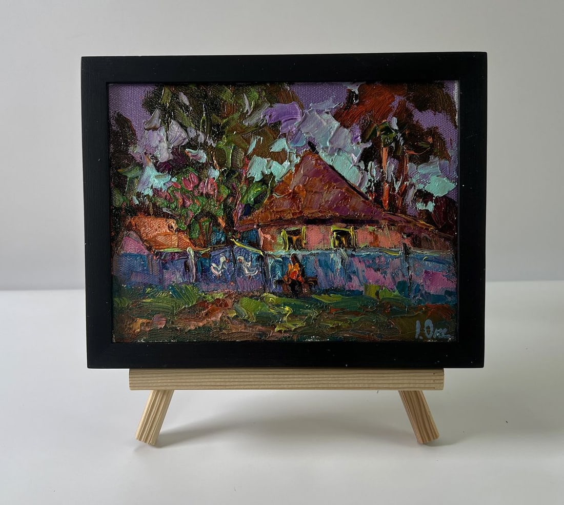 Oil painting Rural evening in the yard Oksana Ivanyuk: Title: Oil painting Rural evening in the yard Oksana Ivanyuk Description: No.AAA5608The Oil painting Canvas titled “Rural evening in the yard” is a deeply atmospheric and emotive portrayal of 