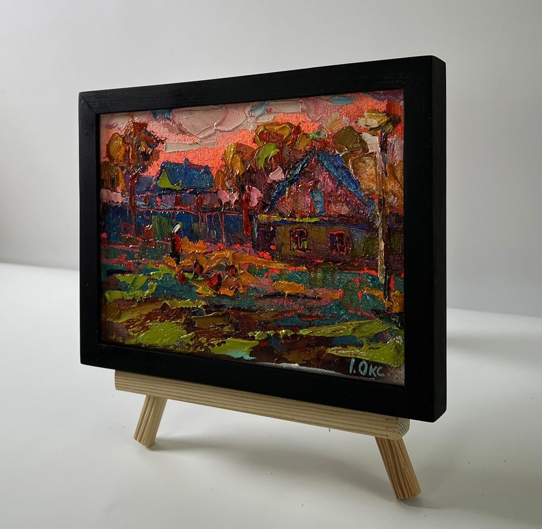 Oil painting Pink village evening Oksana Ivanyuk - 2