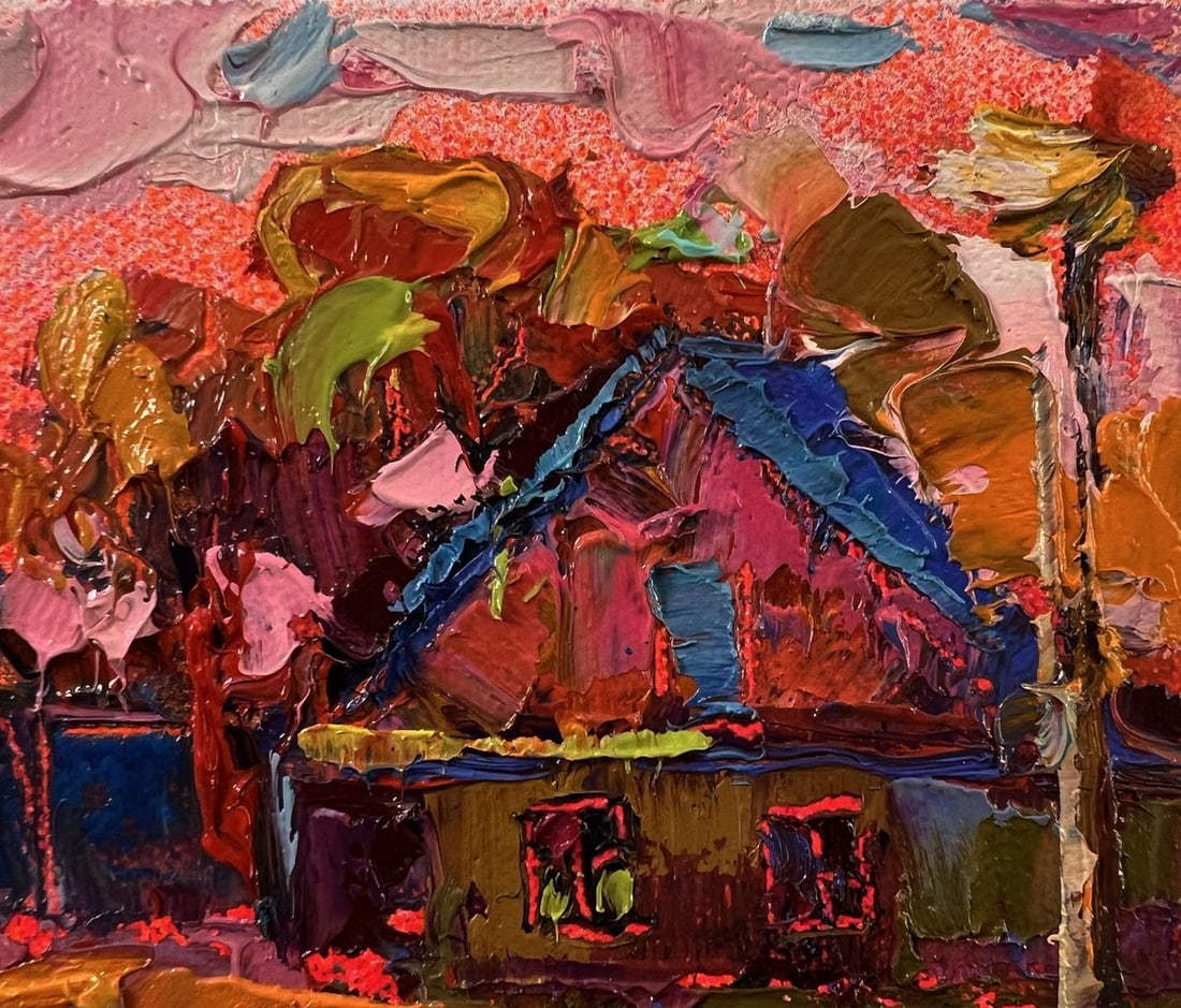 Oil painting Pink village evening Oksana Ivanyuk - 4