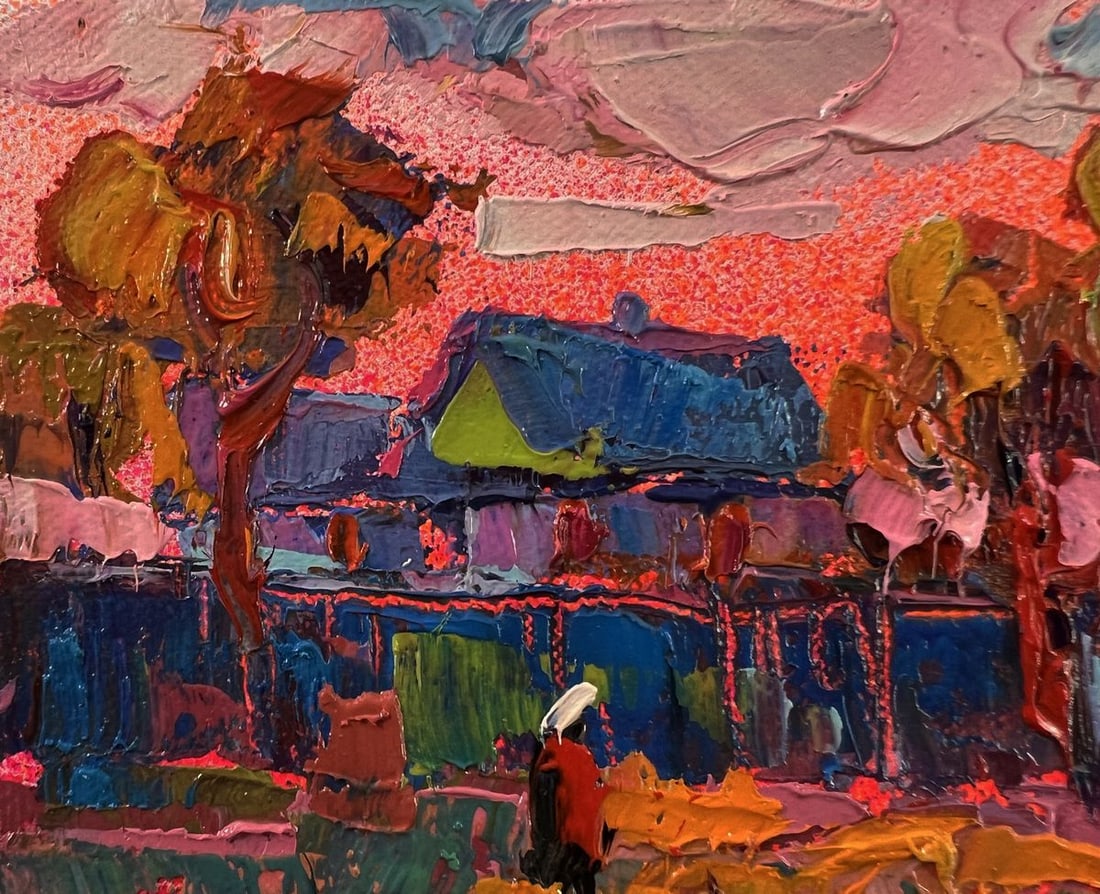 Oil painting Pink village evening Oksana Ivanyuk - 7