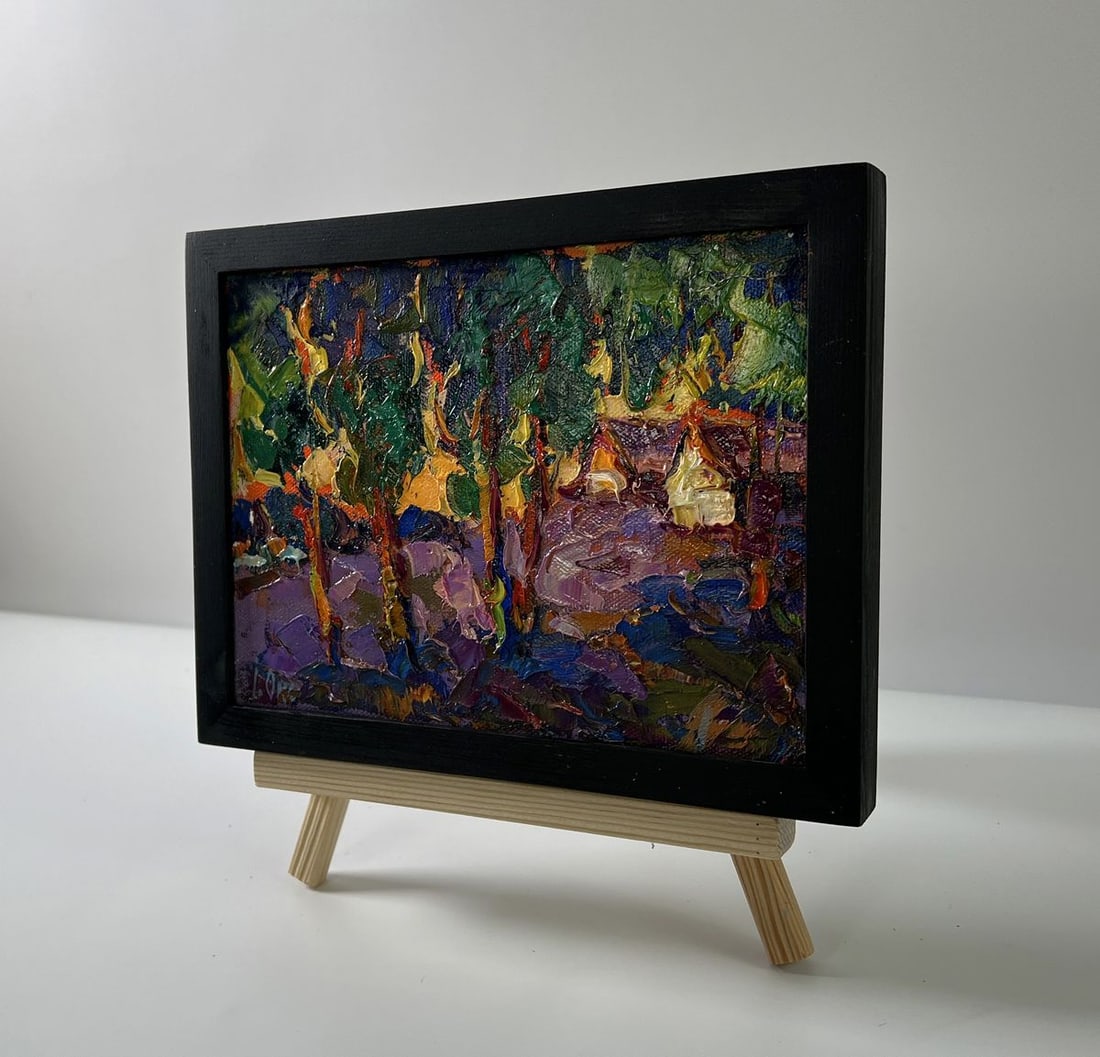 Oil painting Orange sunset behind the trees Oksana Ivanyuk - 2