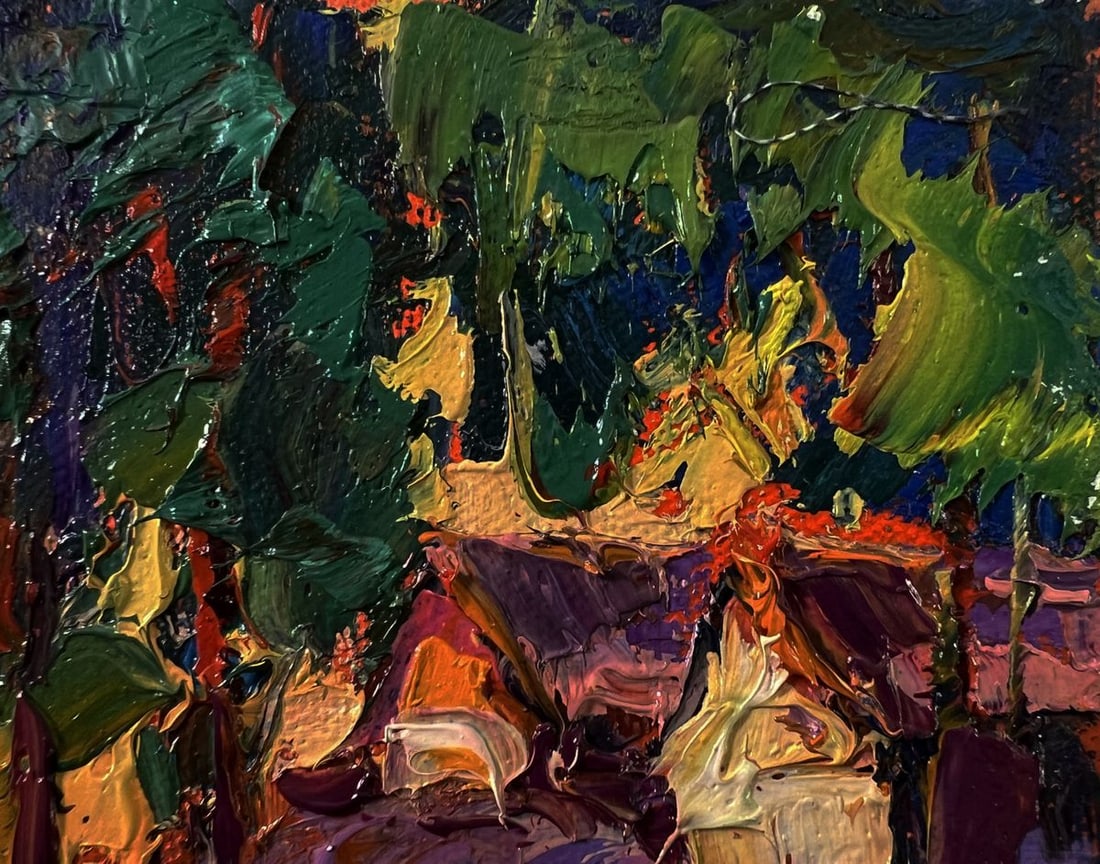 Oil painting Orange sunset behind the trees Oksana Ivanyuk - 4