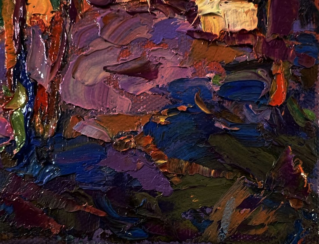 Oil painting Orange sunset behind the trees Oksana Ivanyuk - 5