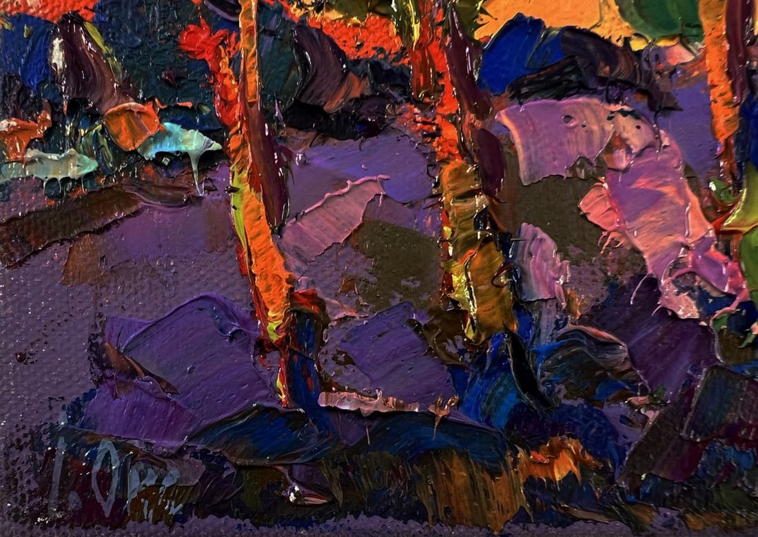 Oil painting Orange sunset behind the trees Oksana Ivanyuk - 6