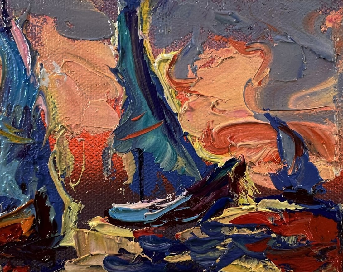 Oil painting Sailboats and orange sunset Oleksiy Ivanyuk - 4