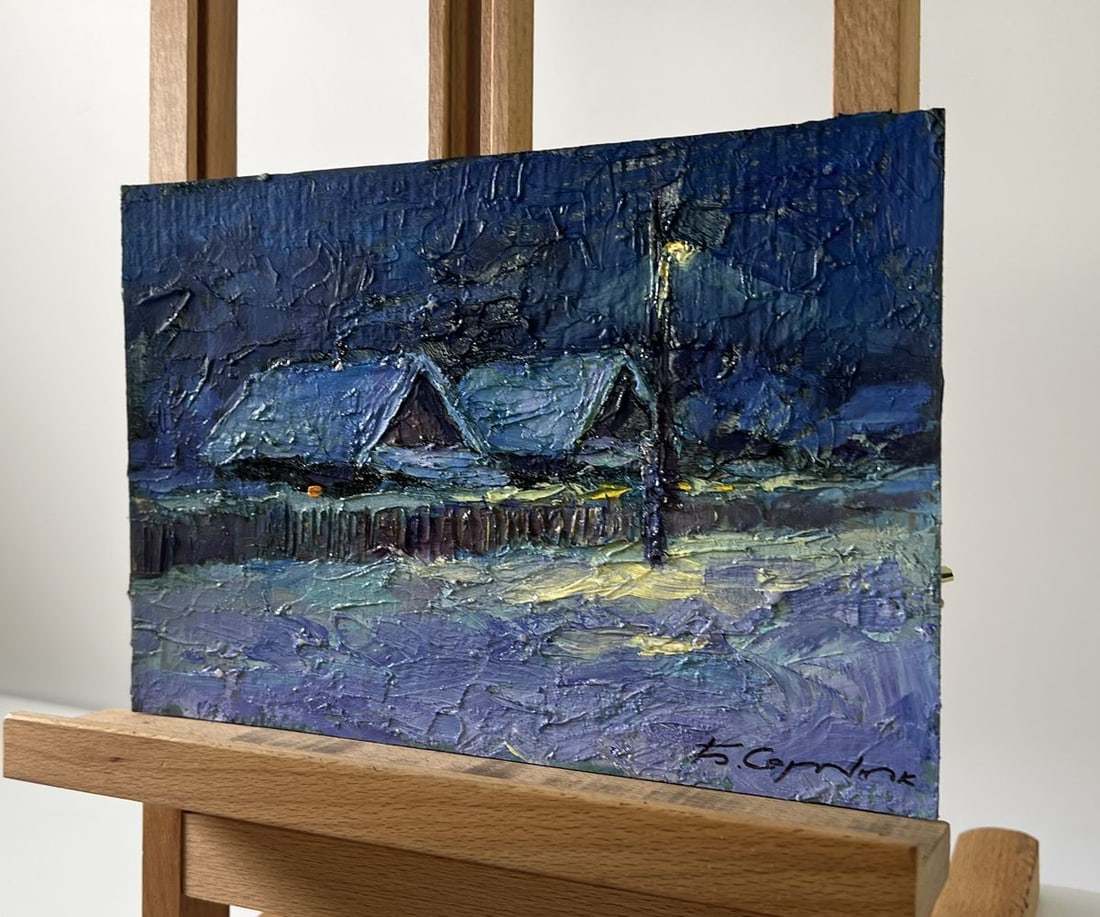 Oil painting Winter night in the village Boris Serdyuk - 2
