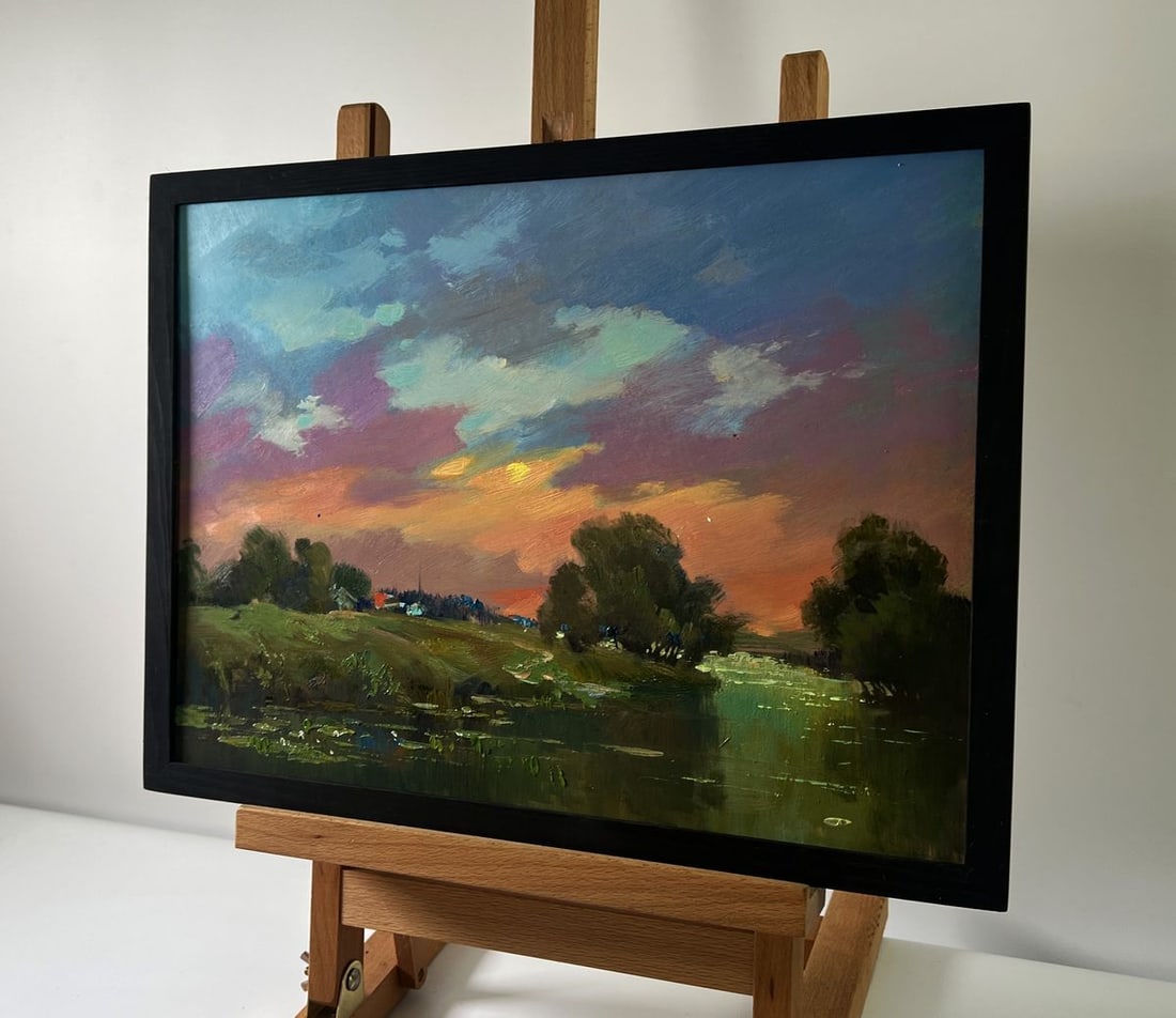 Oil painting Orange sunset over the river Yuriy Suprunchuk - 2