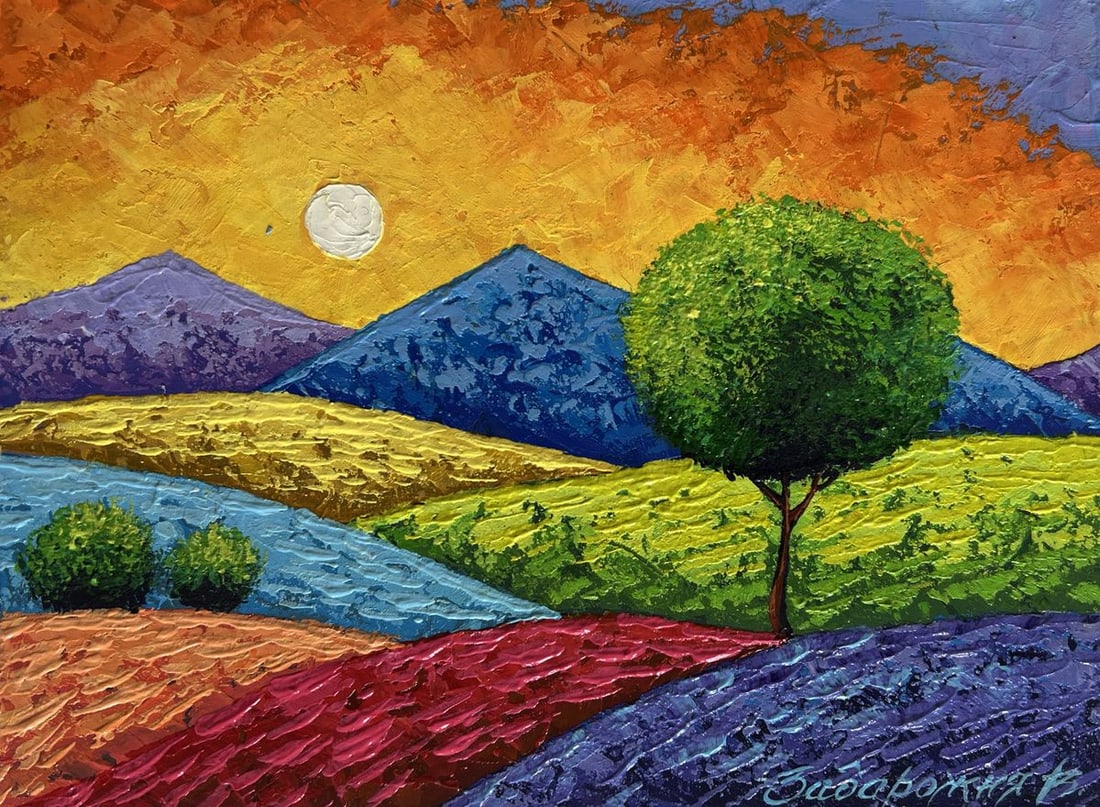 Oil painting Summer sunset over flowering slopes V. Zadorozhnya - 3