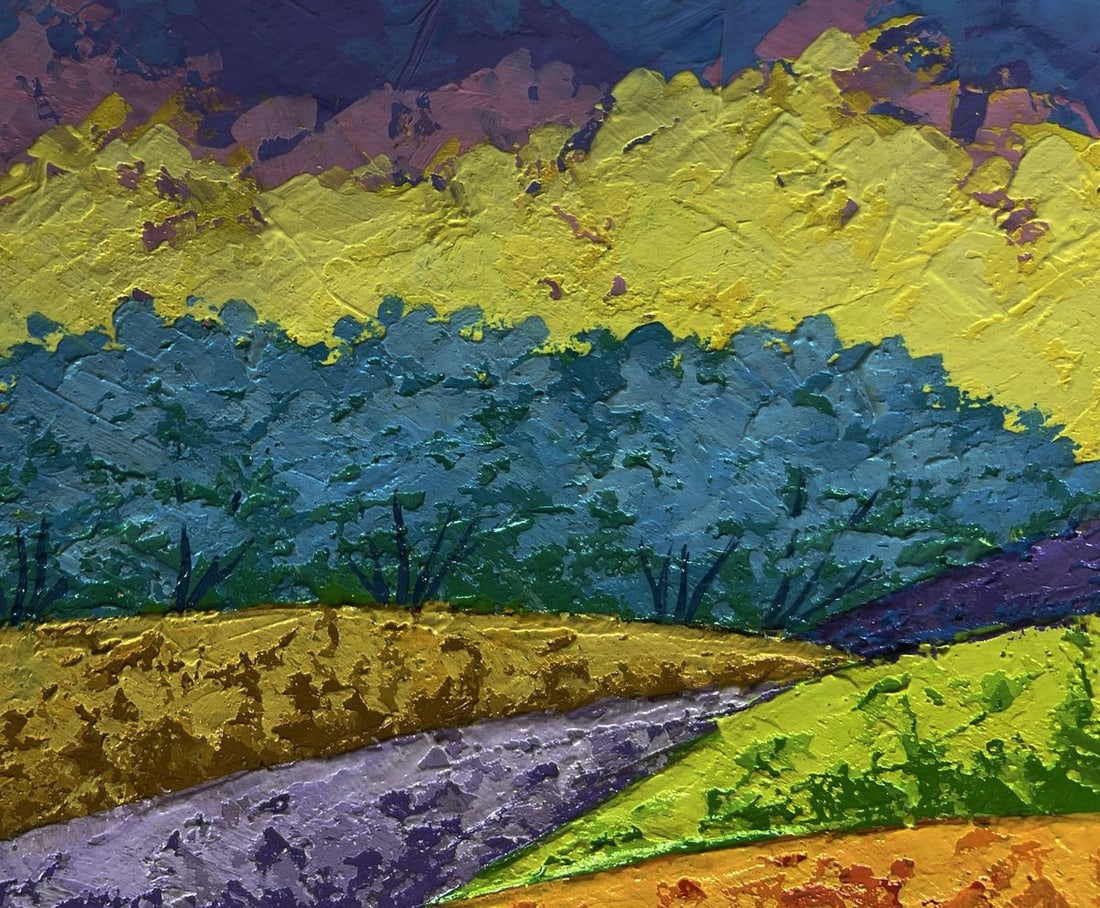 Oil painting Fiery sky over green forest V. Zadorozhnya - 5