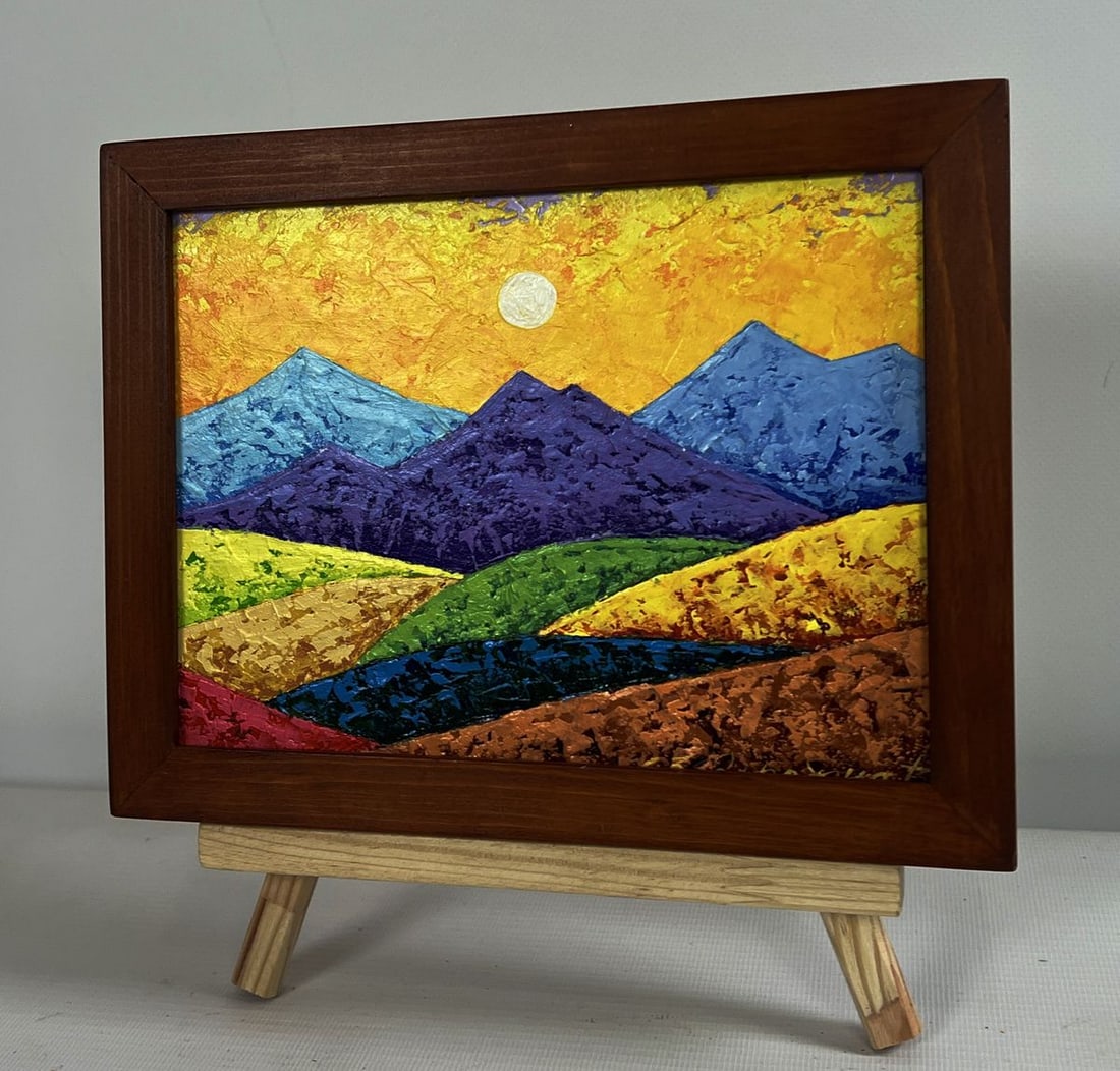Oil painting Sunset is like fire in the mountains V. Zadorozhnya - 2