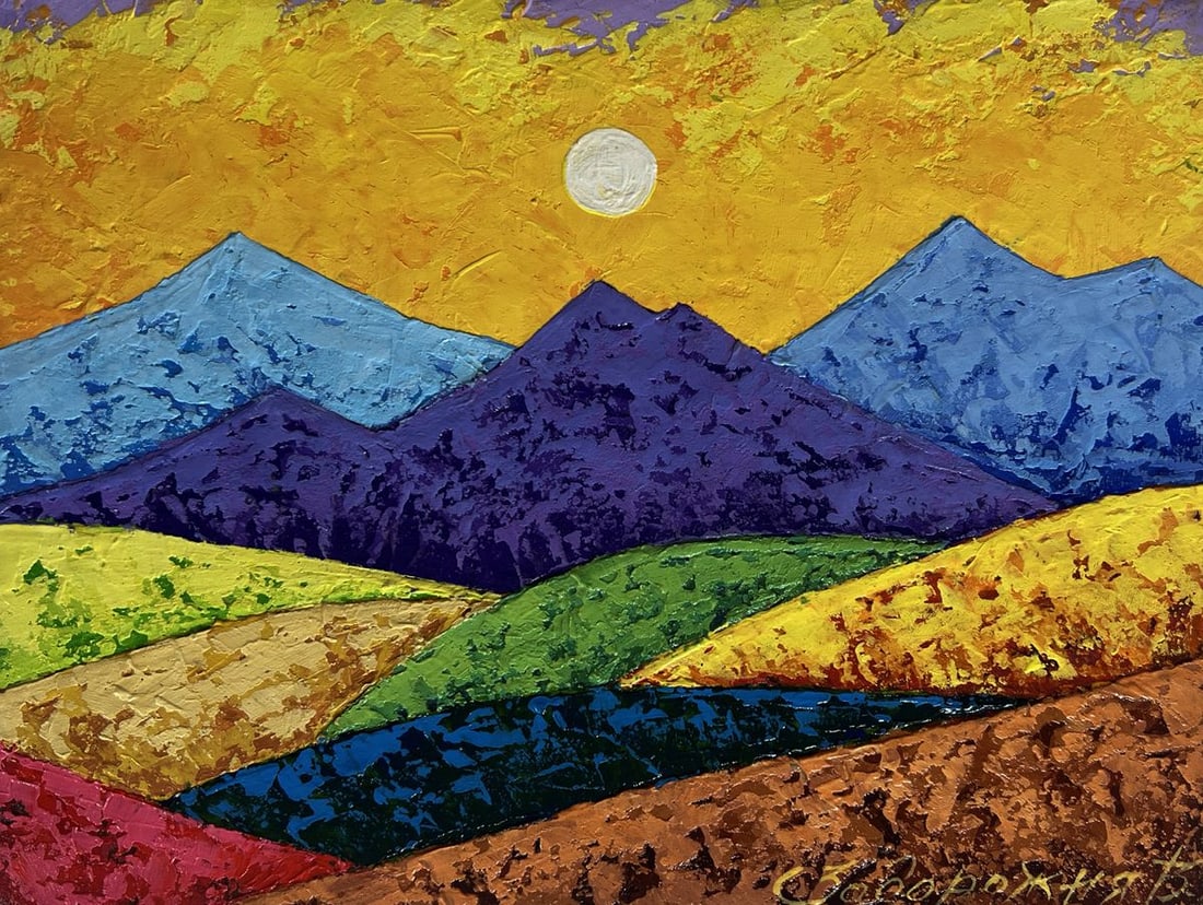 Oil painting Sunset is like fire in the mountains V. Zadorozhnya - 3