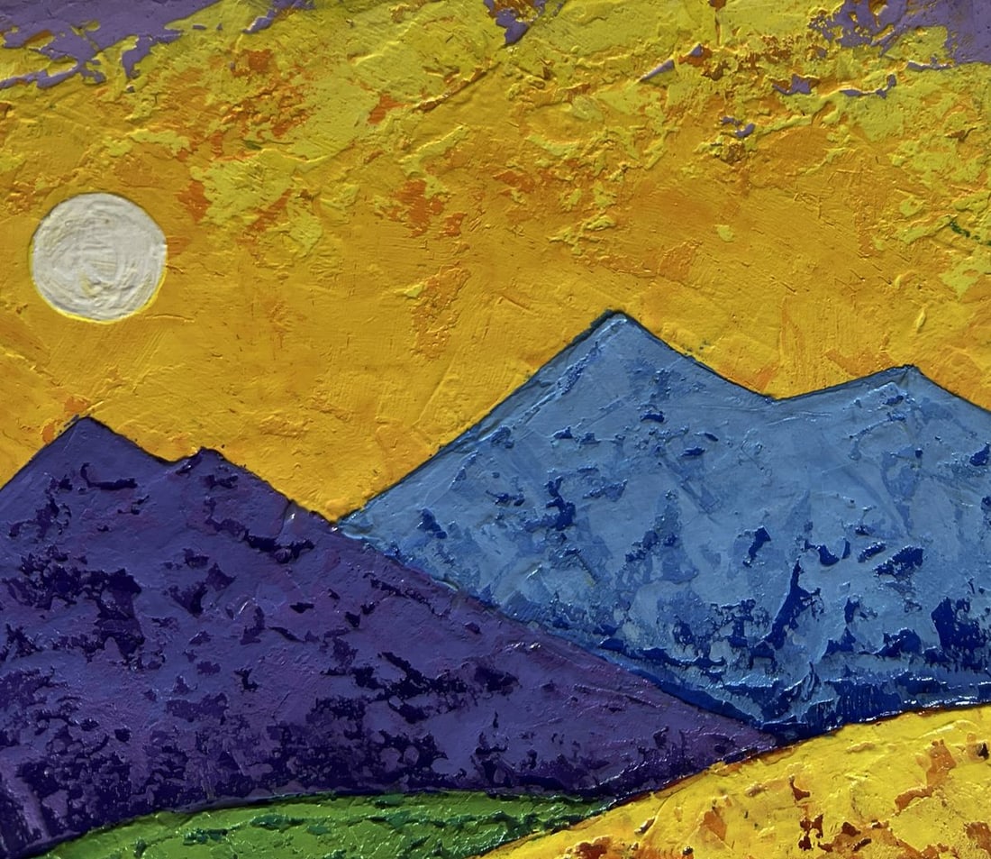 Oil painting Sunset is like fire in the mountains V. Zadorozhnya - 4