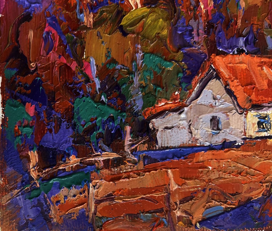 Oil painting Autumn night in the village Alex Kalenyuk - 6