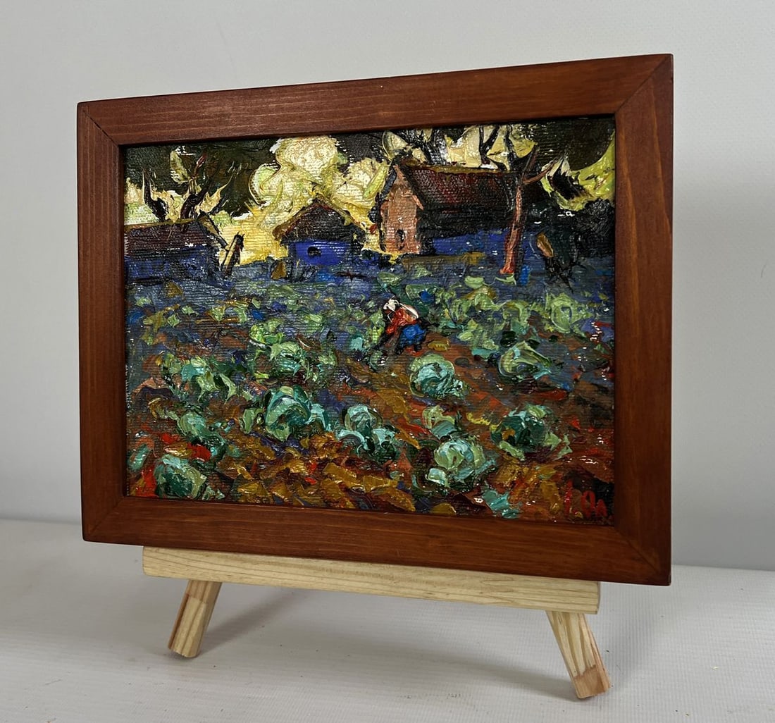 Oil painting Cabbage is being planted in the garden Alex Kalenyuk - 2