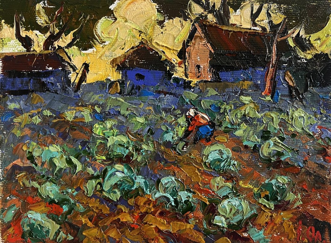 Oil painting Cabbage is being planted in the garden Alex Kalenyuk - 3