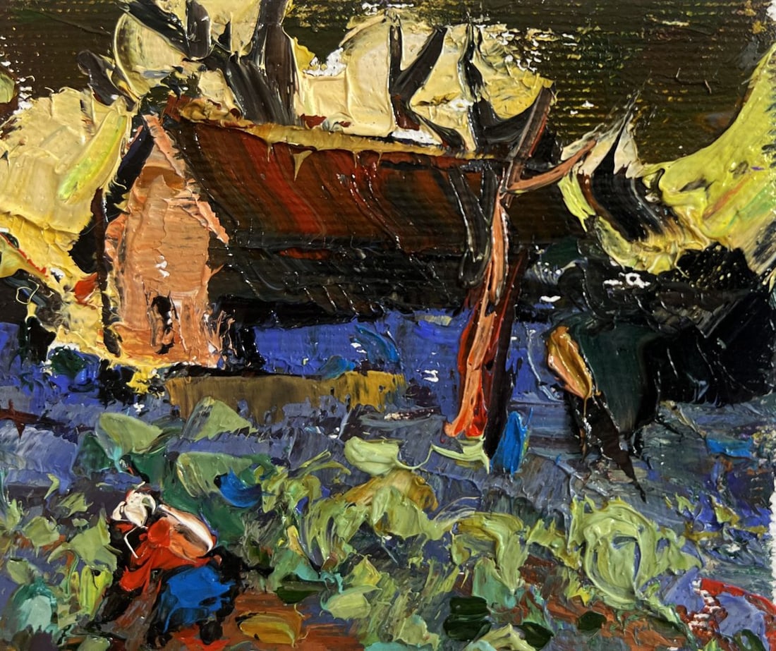 Oil painting Cabbage is being planted in the garden Alex Kalenyuk - 4