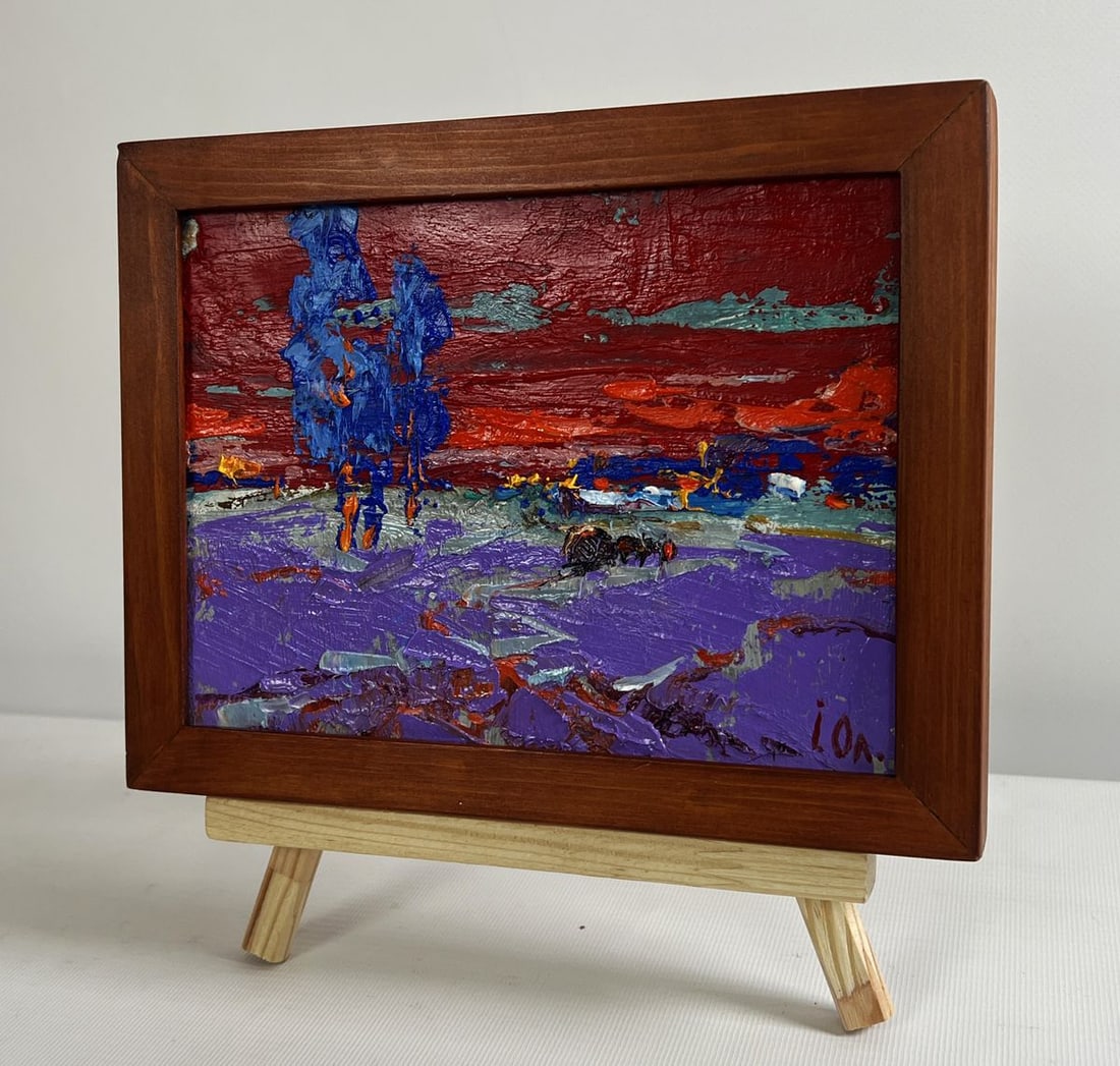 Oil painting Crimson winter evening Alex Kalenyuk - 2