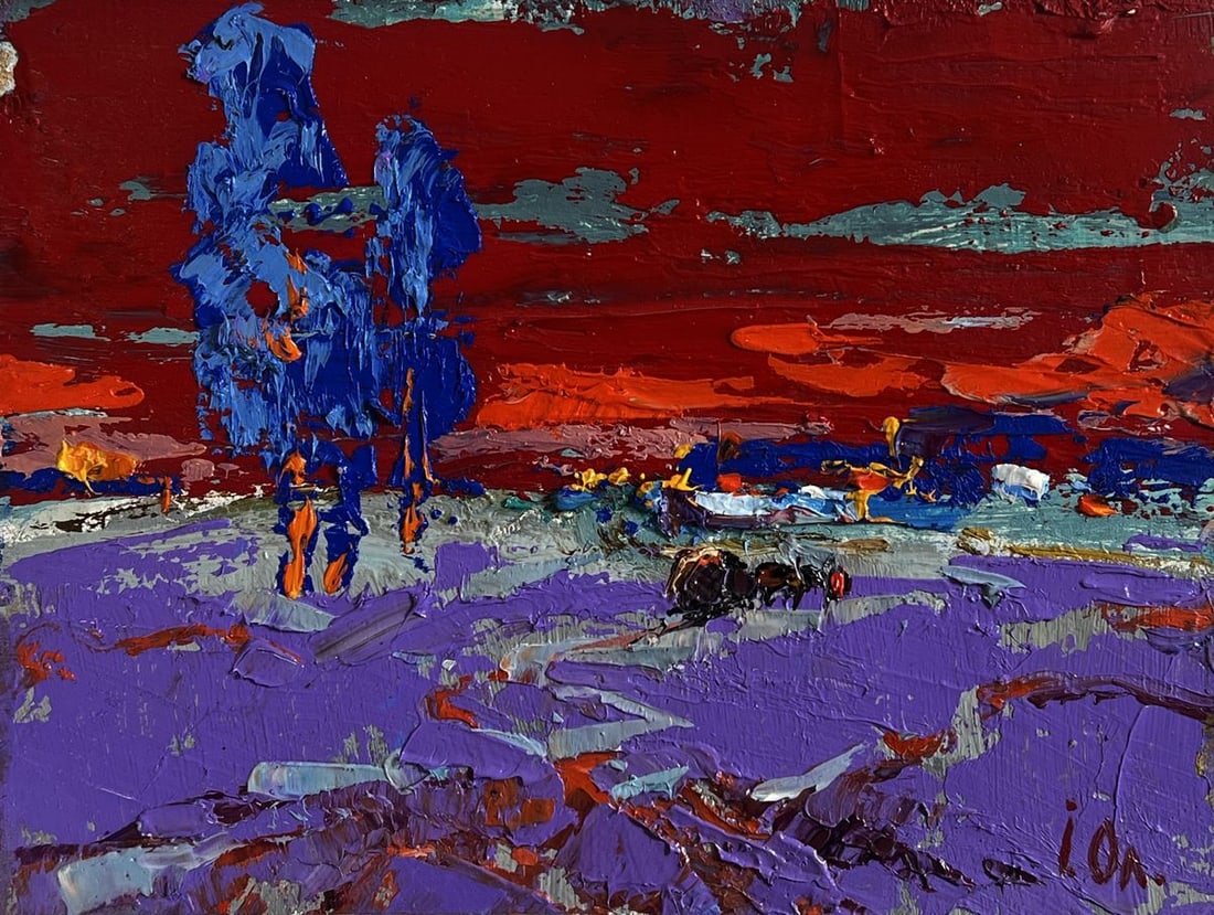 Oil painting Crimson winter evening Alex Kalenyuk - 3