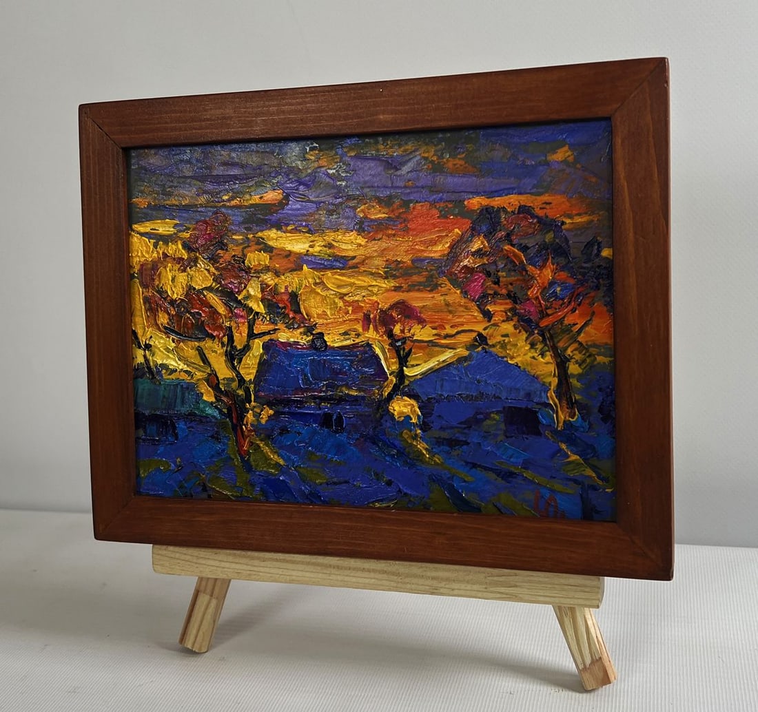 Oil painting A blazing evening in the village Alex Kalenyuk - 2
