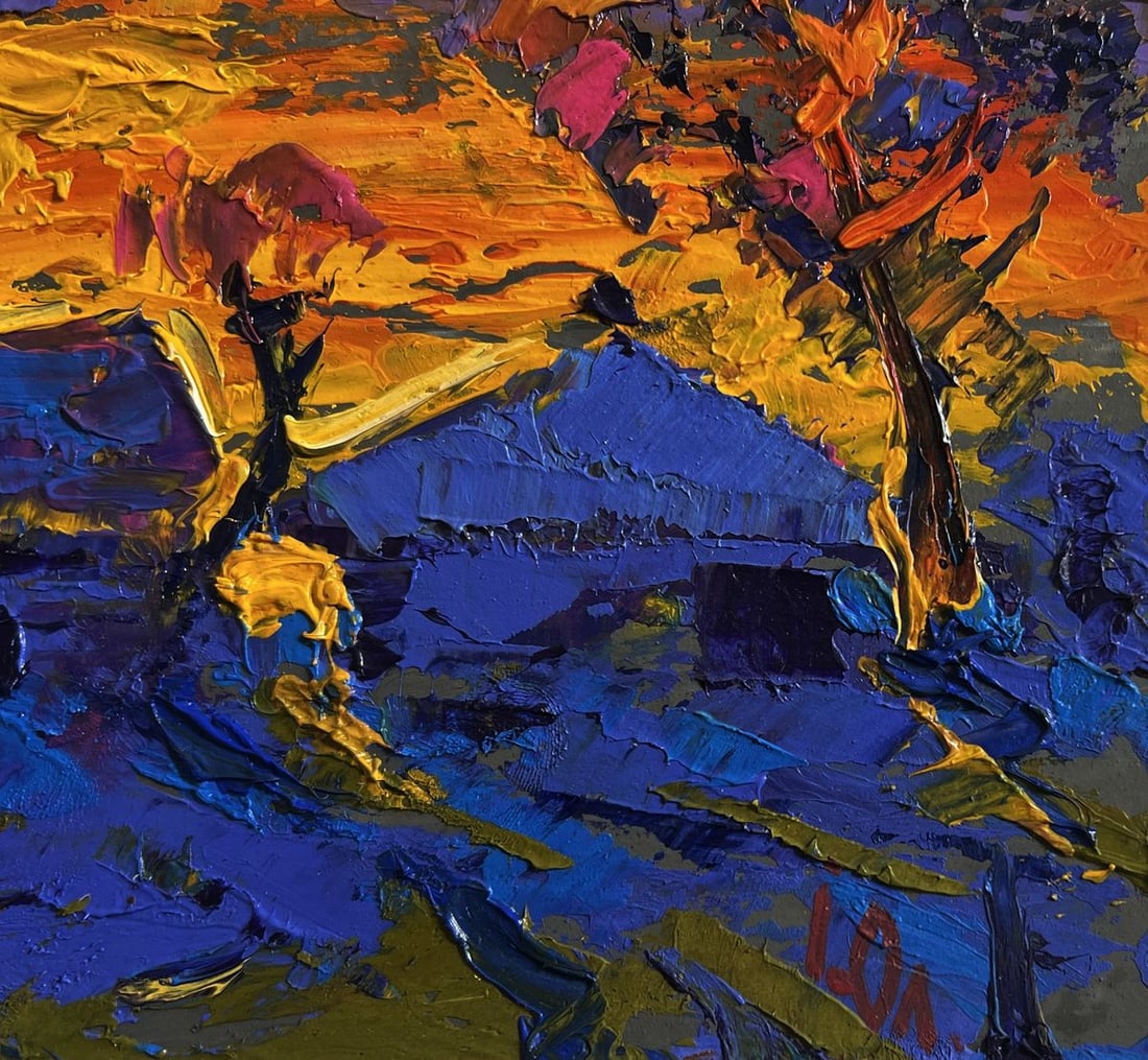 Oil painting A blazing evening in the village Alex Kalenyuk - 7