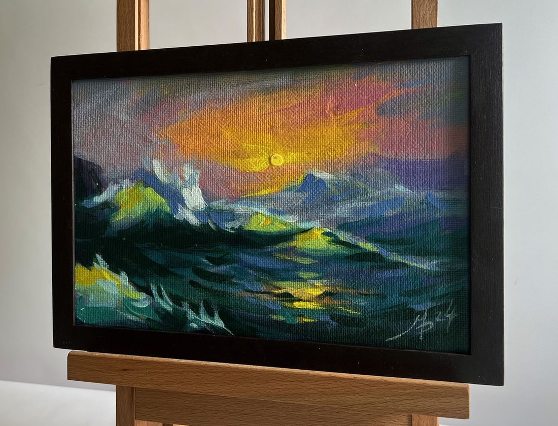 Acrylic painting Raging waves at sunset Mykhailo Patskan - 2
