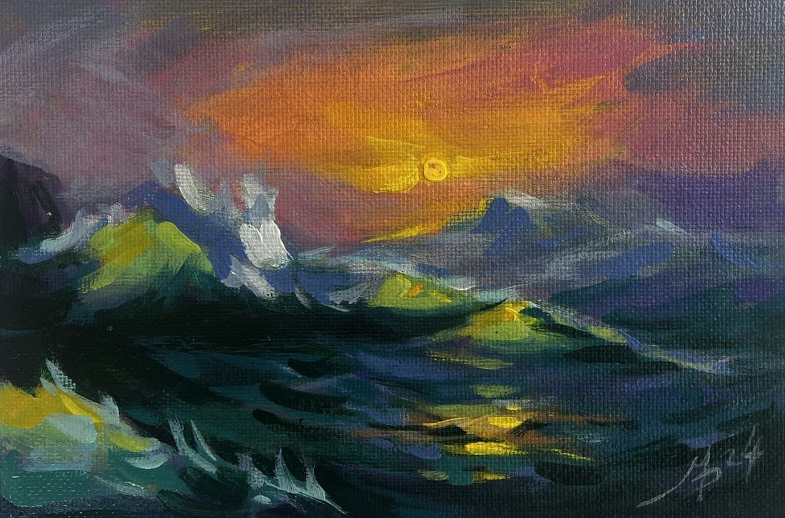 Acrylic painting Raging waves at sunset Mykhailo Patskan - 3
