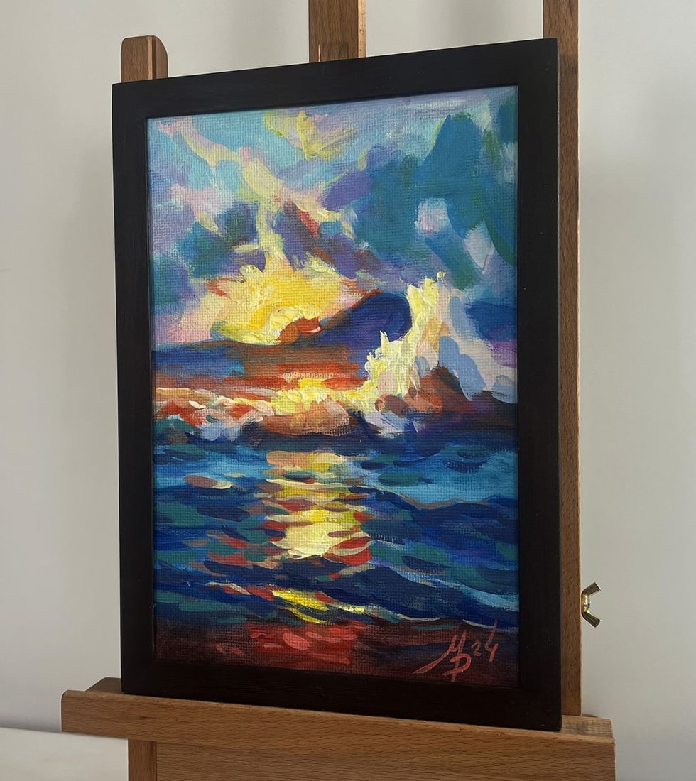 Acrylic painting Sunset over the sea horizon Mykhailo Patskan - 2