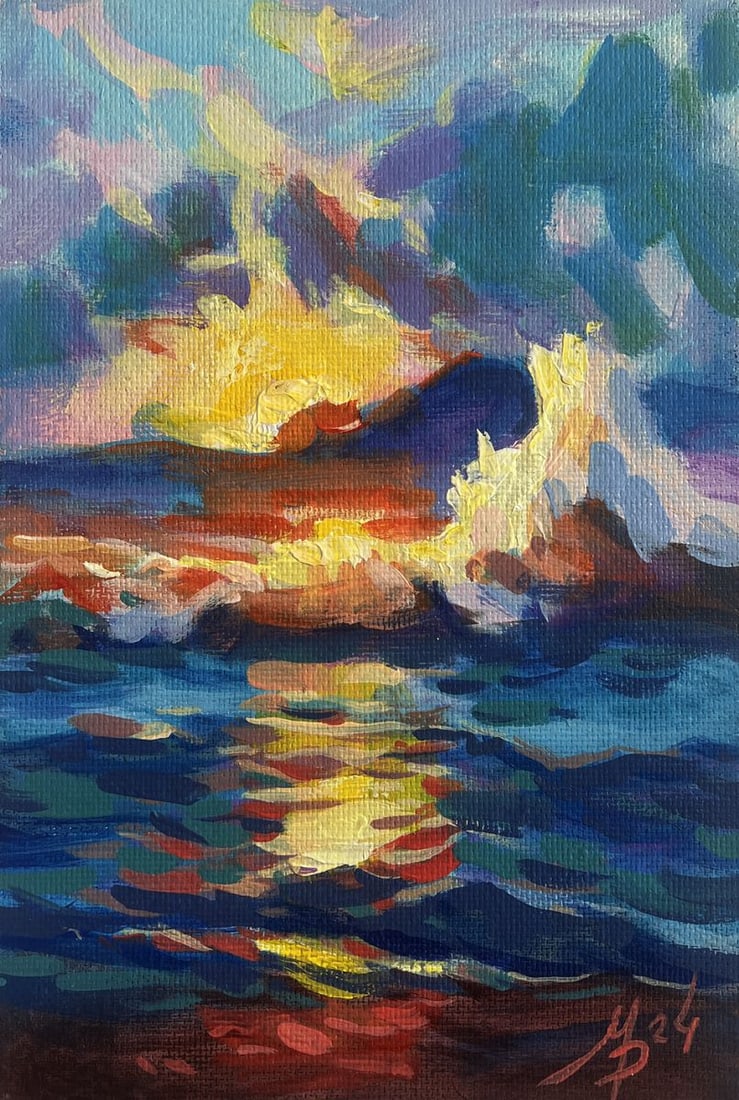 Acrylic painting Sunset over the sea horizon Mykhailo Patskan - 3