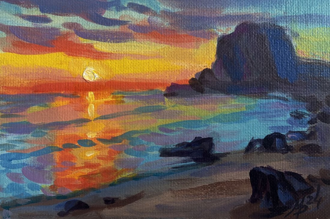 Acrylic painting Reflection of sunset in the sea Mykhailo Patskan - 3