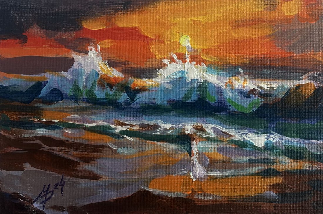 Acrylic painting The Romance of Sea Sunsets Mykhailo Patskan - 3