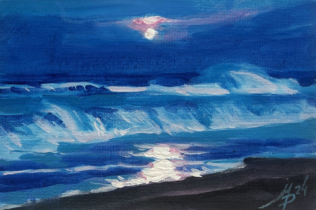 Acrylic painting The moon illuminates the sea Mykhailo Patskan - 3