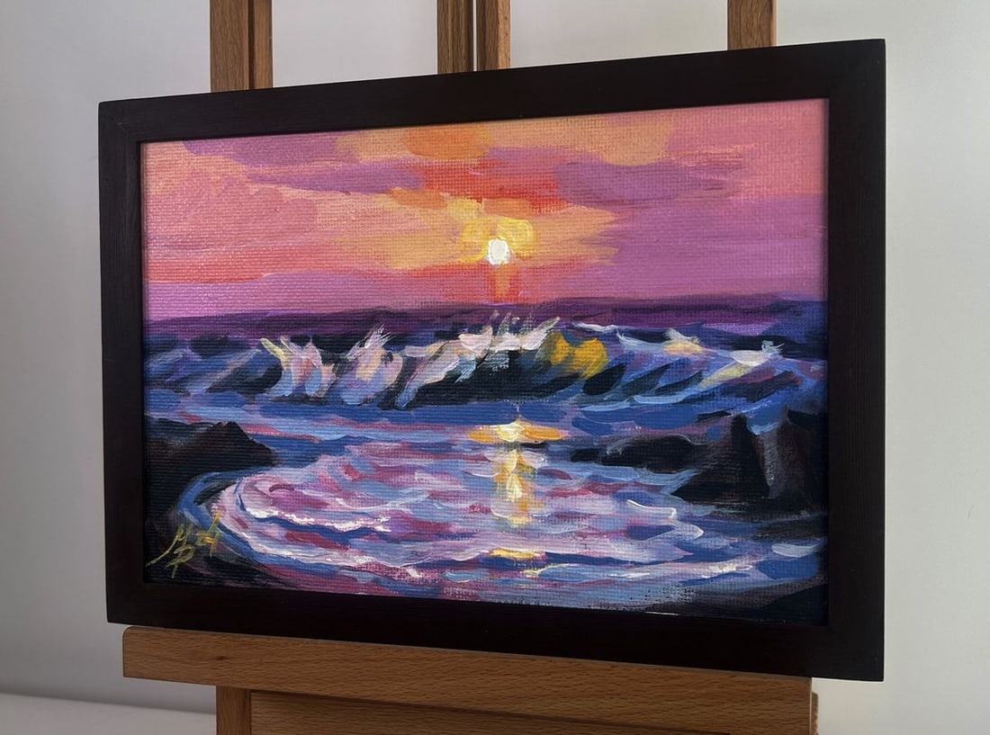 Acrylic painting Pink sunset at sea Mykhailo Patskan - 2