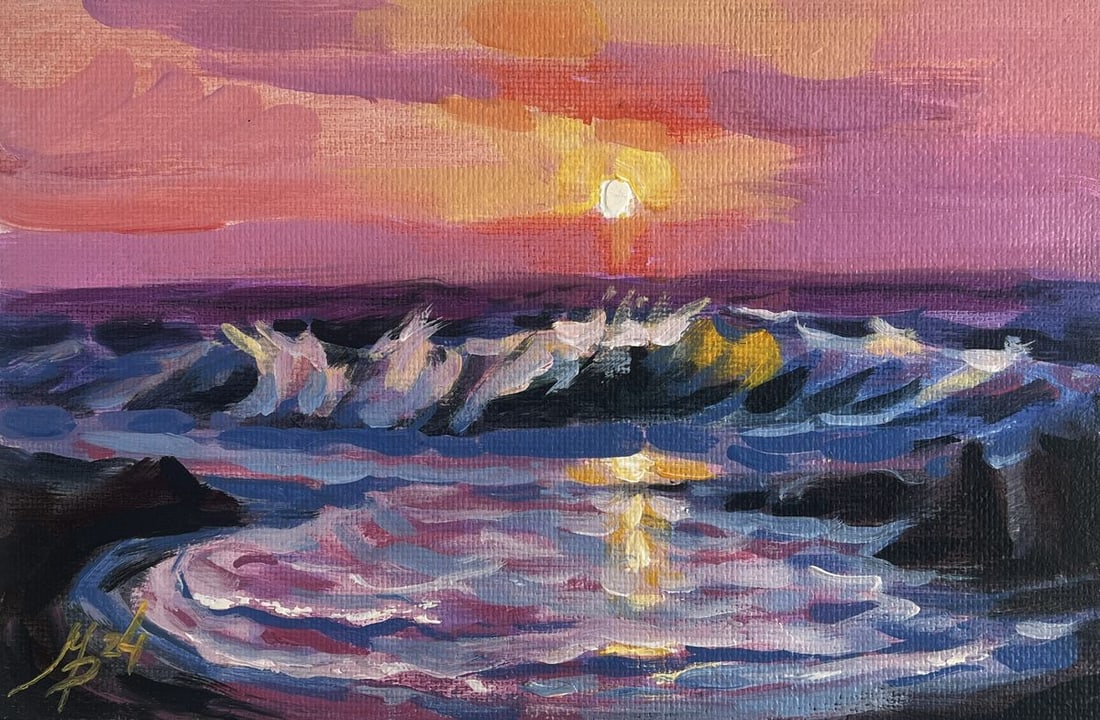 Acrylic painting Pink sunset at sea Mykhailo Patskan - 3